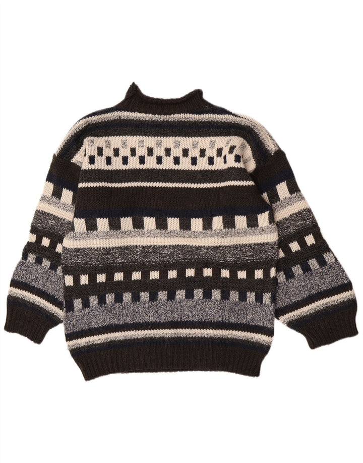 Vintage Mens Turtle Neck Jumper Sweater Medium Multicoloured Geometric Wool