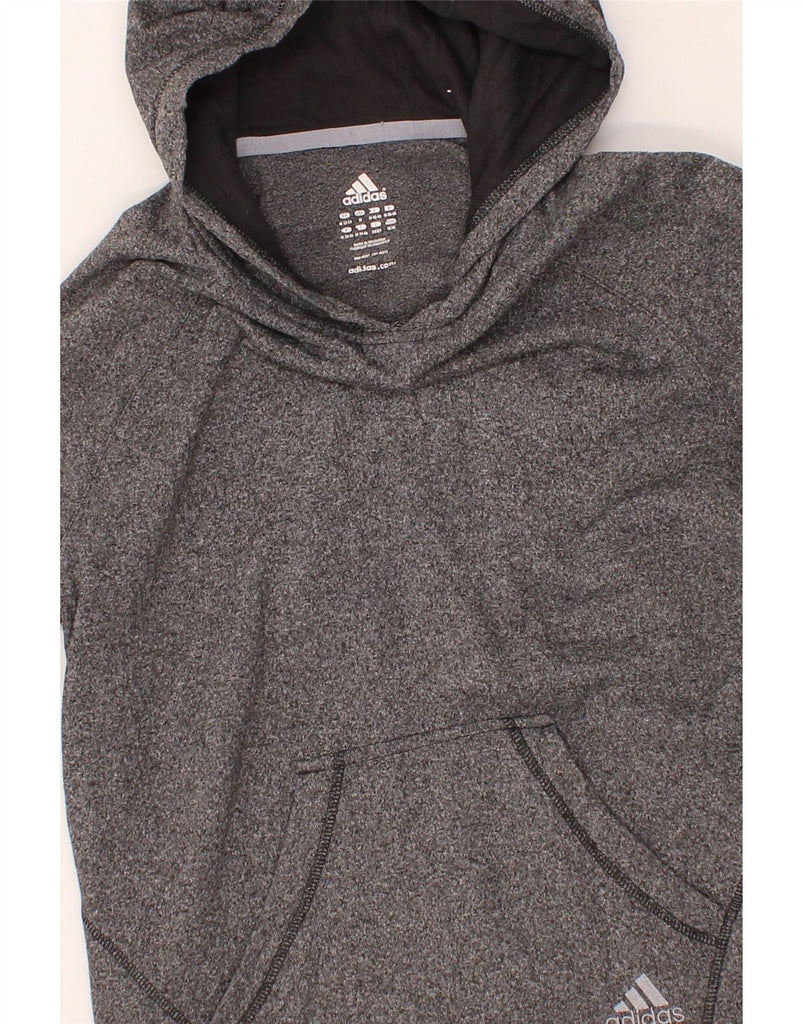 ADIDAS Womens Hoodie Jumper UK 12/14 Medium Grey Flecked Polyester Vintage Adidas and Second-Hand Adidas from Messina Hembry 