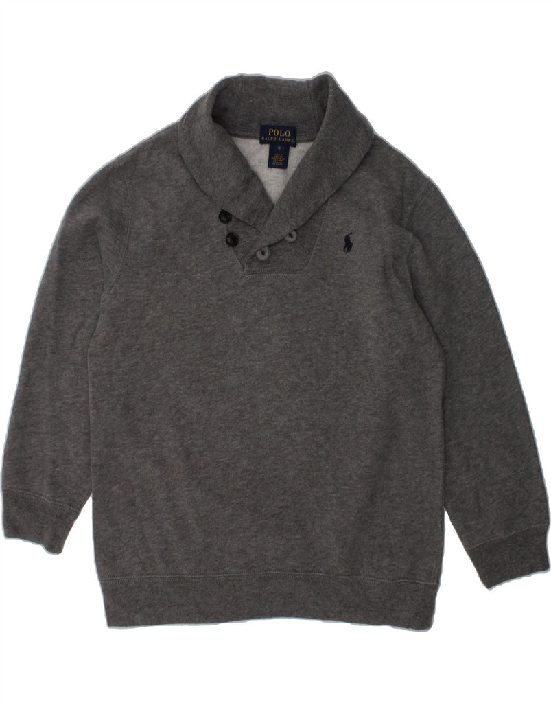 POLO RALPH LAUREN Boys Shawl Neck Sweatshirt Jumper 5-6 Years Grey Cotton | Vintage Polo Ralph Lauren | Thrift | Second-Hand Polo Ralph Lauren | Used Clothing | Messina Hembry 