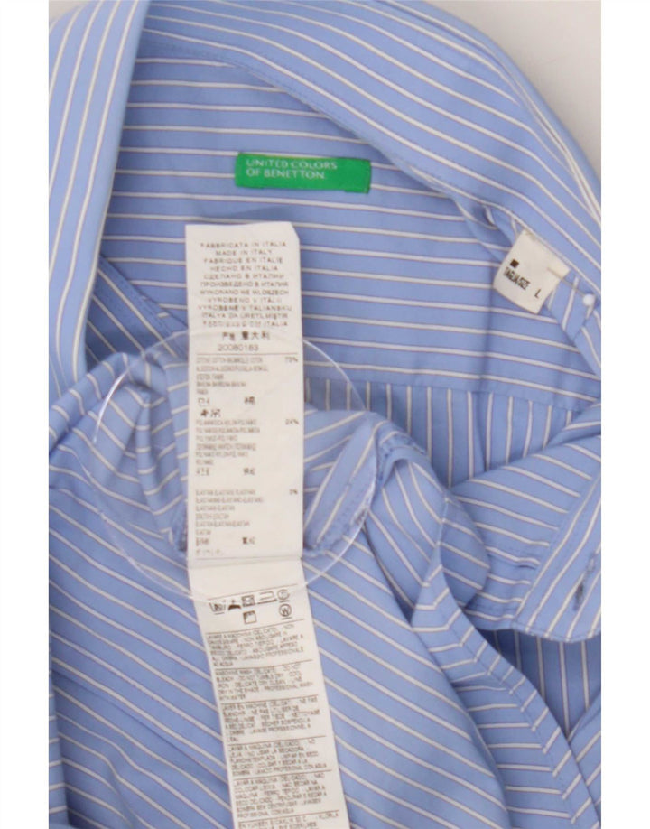 Benetton Mens Shirt Large Blue Striped Cotton