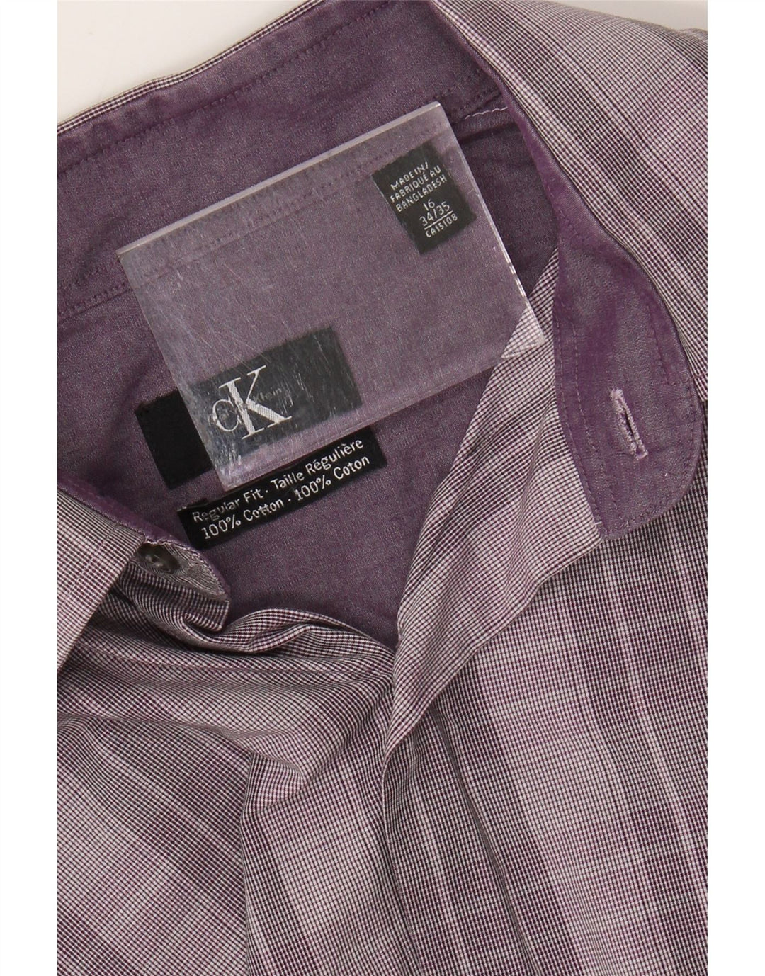 CALVIN KLEIN Mens Regular Fit Shirt Size 16 Large Purple Check Cotton
