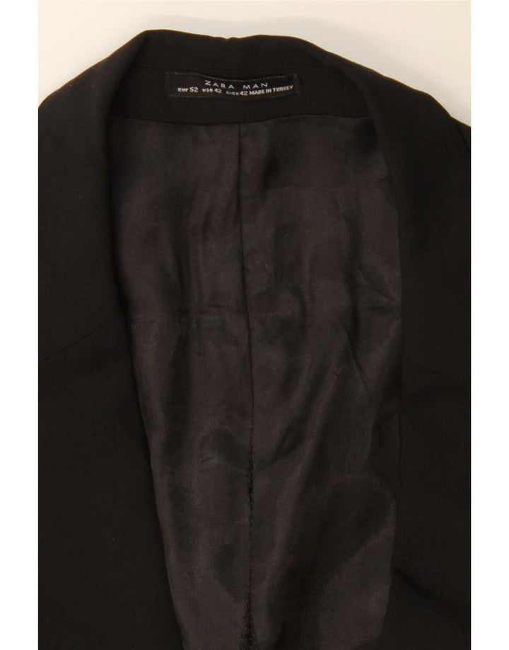 Zara Mens 2 Button Blazer Jacket EU 52 Large Black Wool Classic
