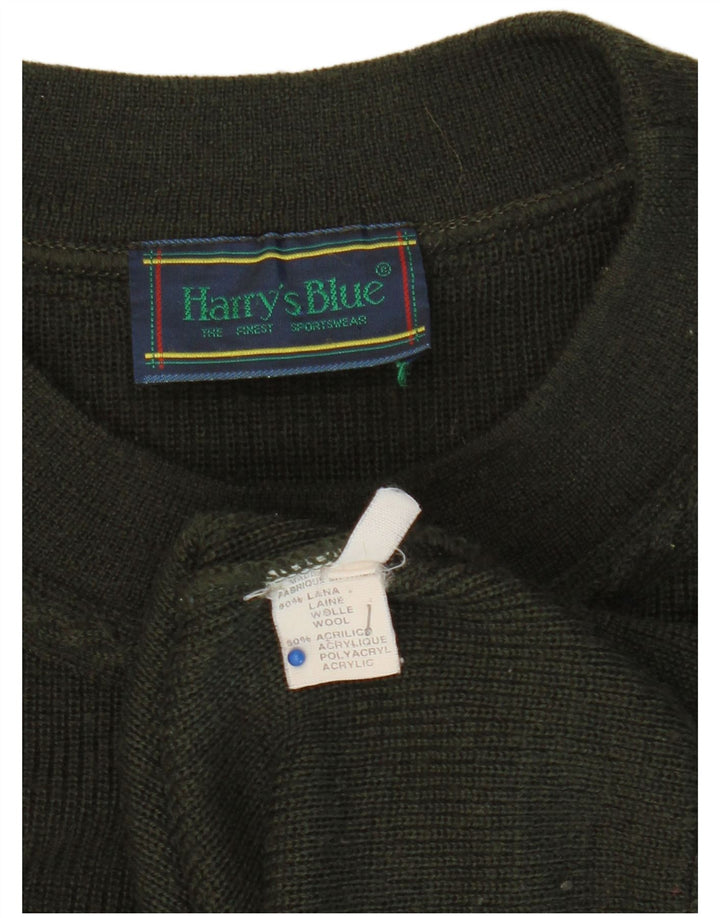 VINTAGE Mens Crew Neck Jumper Sweater Large Khaki Wool