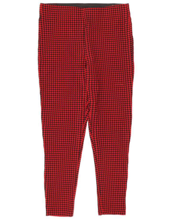 Zara Womens Crop Leggings UK 14 Large  Red Houndstooth Viscose