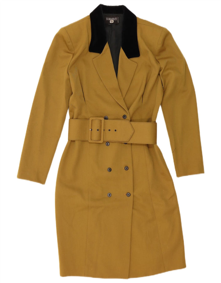 Vintage Womens Double Breasted Coat IT 44 Medium Khaki Colourblock Wool