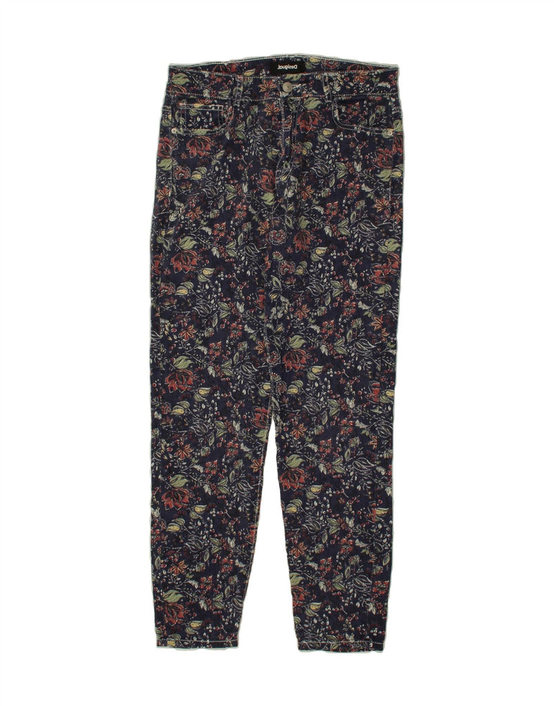 DESIGUAL Womens High Waist Slim Jeans EU 42 Large W30 L26 Navy Blue Floral Vintage Desigual and Second-Hand Desigual from Messina Hembry 