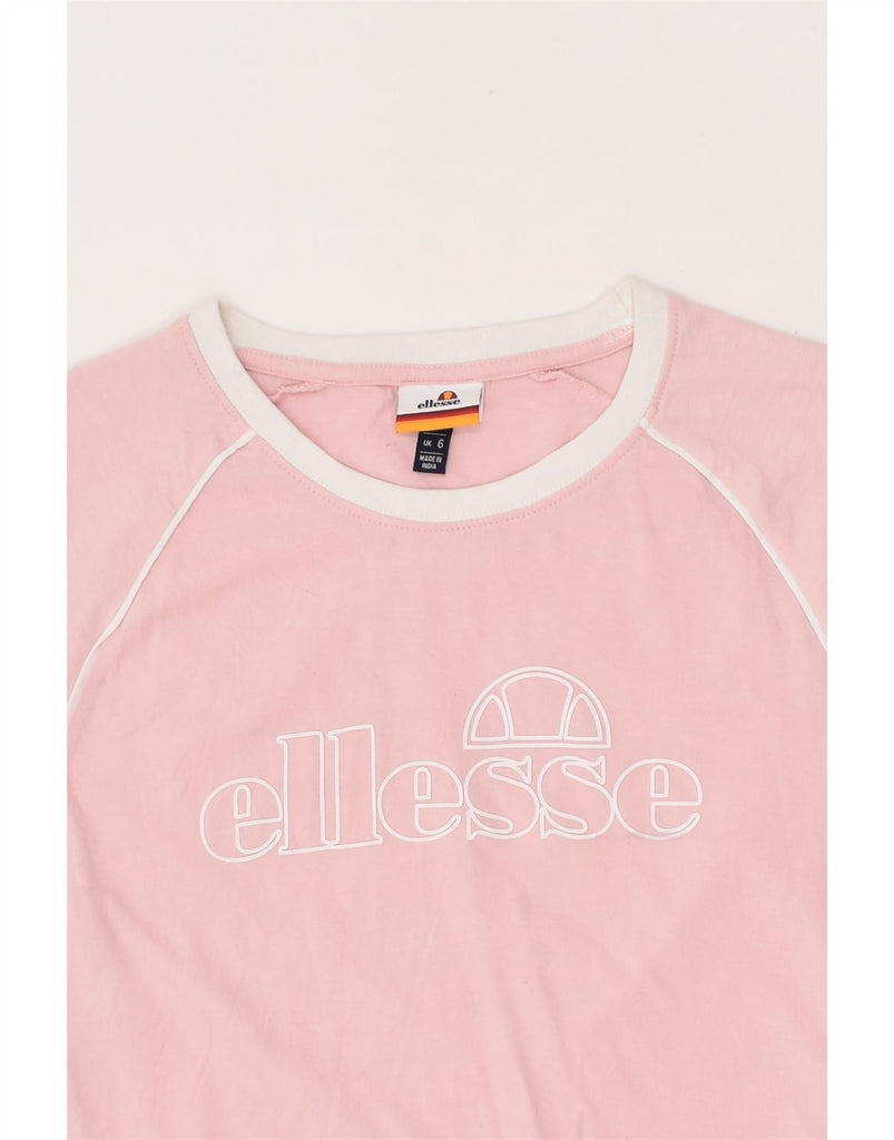 ELLESSE Womens Crop Graphic T-Shirt Top UK 6 XS Pink Cotton | Vintage Ellesse | Thrift | Second-Hand Ellesse | Used Clothing | Messina Hembry 