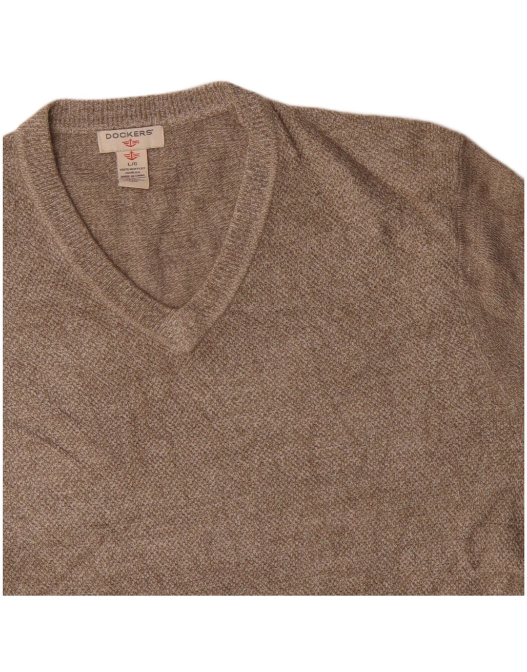 DOCKERS Mens V-Neck Jumper Sweater Large Beige Acrylic