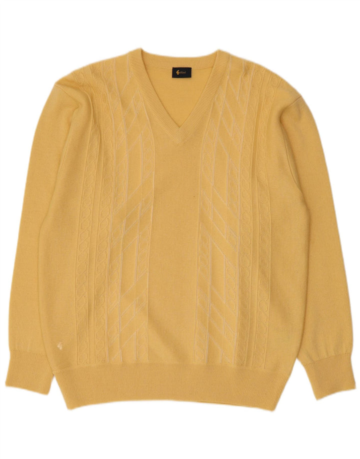 Gabicci Mens V-Neck Jumper Sweater Medium Yellow Wool