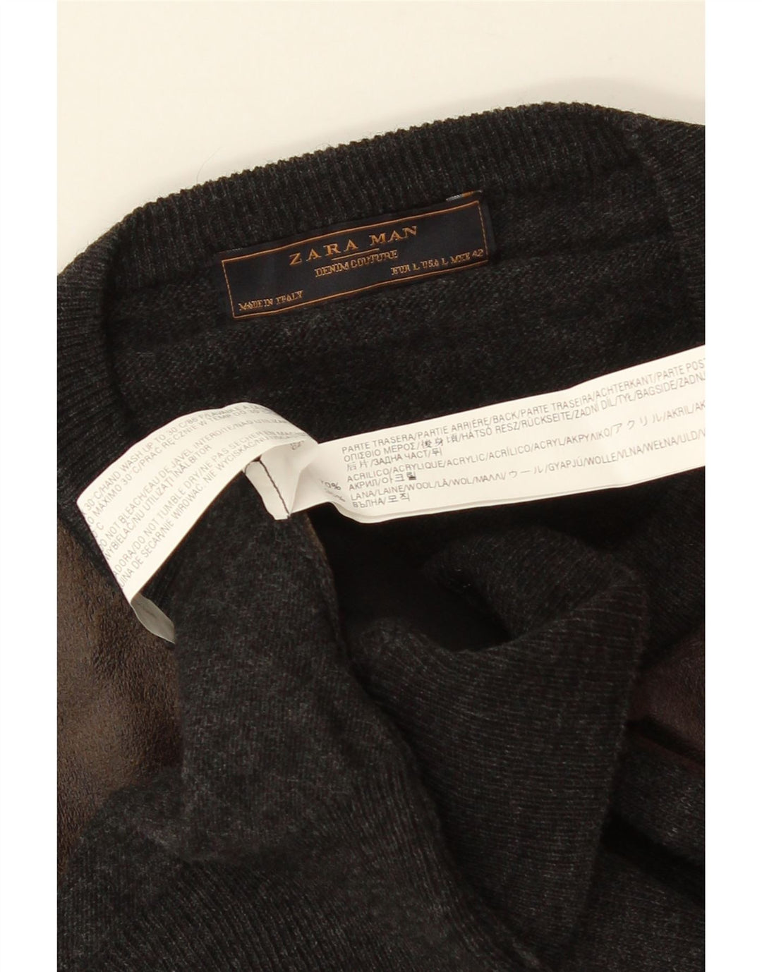ZARA Mens Crew Neck Jumper Sweater Large Grey Colourblock Acrylic