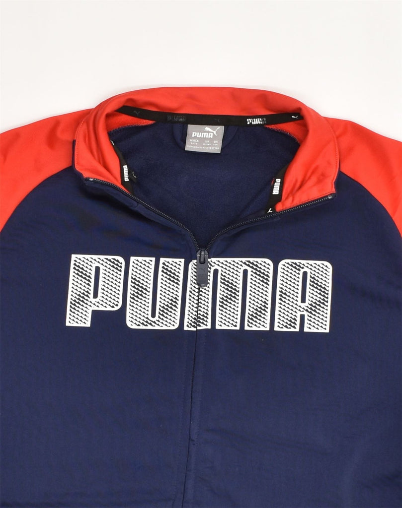 PUMA Boys Tracksuit Top Jacket 13-14 Years Navy Blue Colourblock Polyester | Vintage Puma | Thrift | Second-Hand Puma | Used Clothing | Messina Hembry 