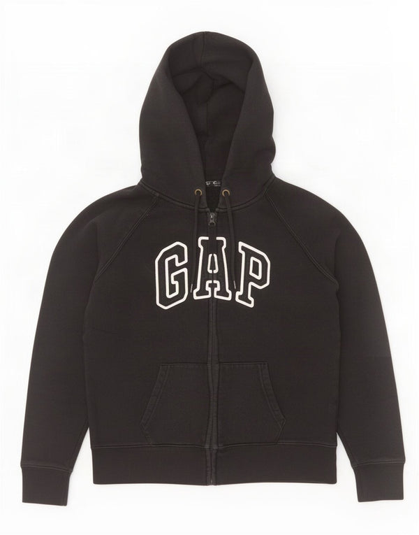 Gap Womens Graphic Zip Hoodie Sweater UK 14 Medium Black Cotton
