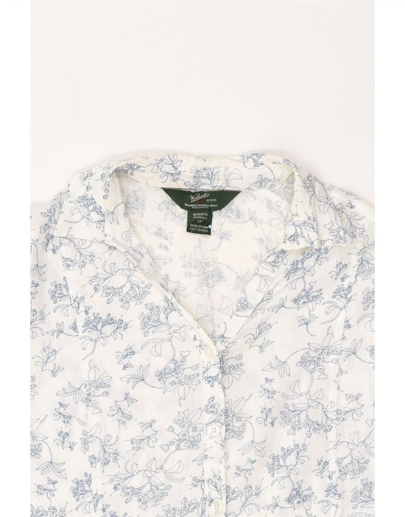 WOOLRICH Womens 3/4 Sleeve Shirt UK 10 Small White Floral Cotton | Vintage Woolrich | Thrift | Second-Hand Woolrich | Used Clothing | Messina Hembry 