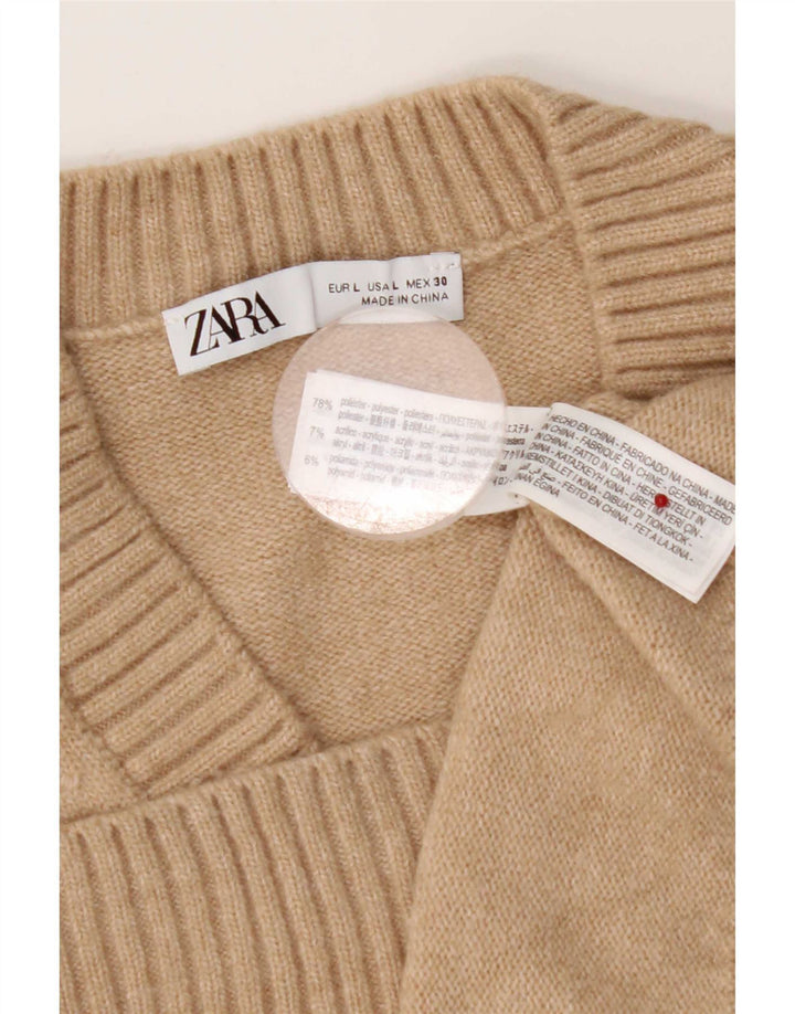 Zara Womens Vest Tank Top UK 16 Large Beige Polyester