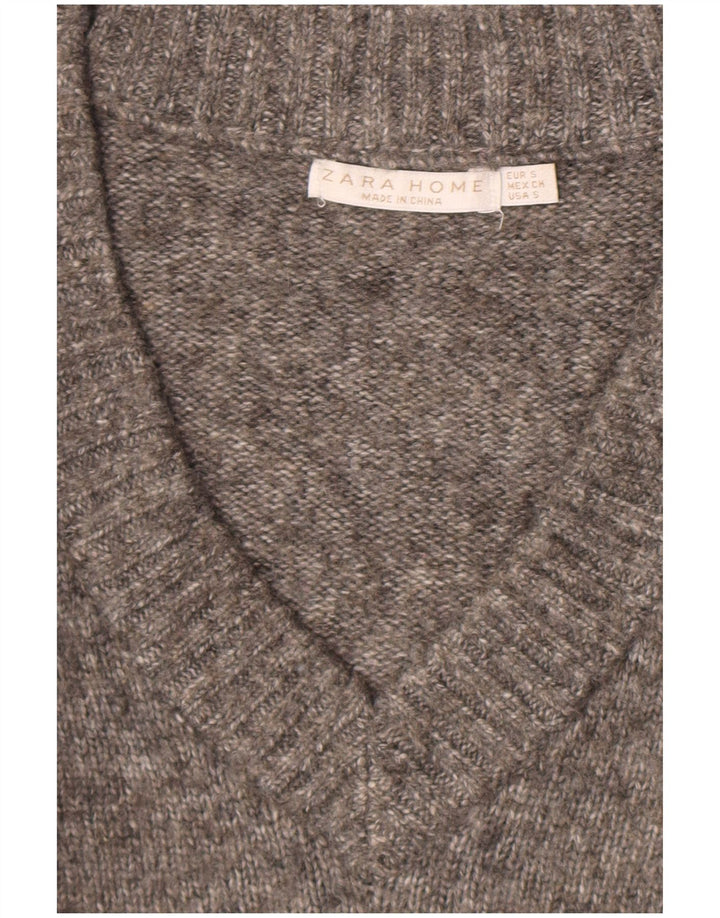 Zara Womens Oversized V-Neck Jumper Sweater UK 10 Small Grey Flecked
