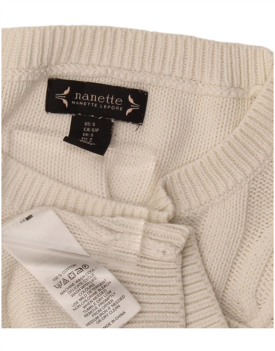 NANETTE Womens Crew Neck Jumper Sweater UK 10 Small White Cotton