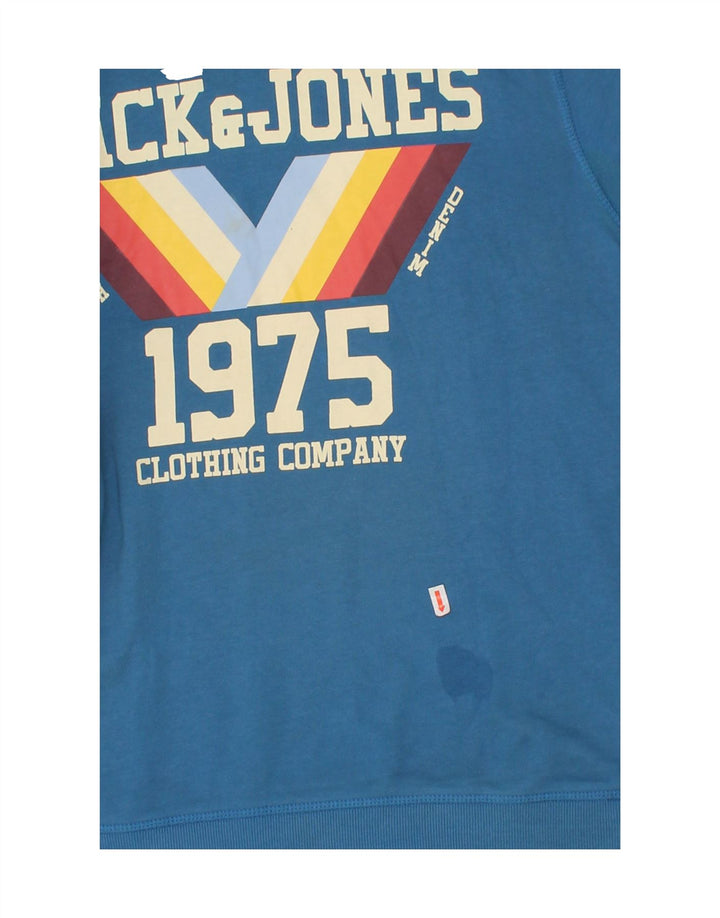 JACK & JONES Mens Graphic Hoodie Jumper Large Blue Cotton Vintage Jack & Jones and Second-Hand Jack & Jones from Messina Hembry 
