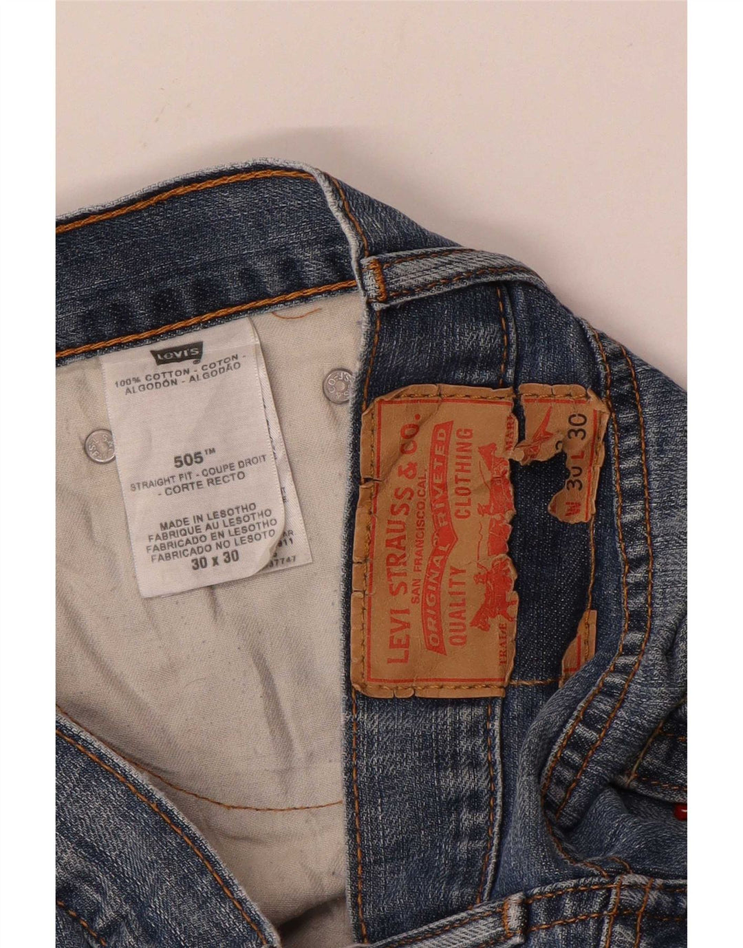 Levi's Mens 505 Straight Jeans W30 L30 Blue Cotton