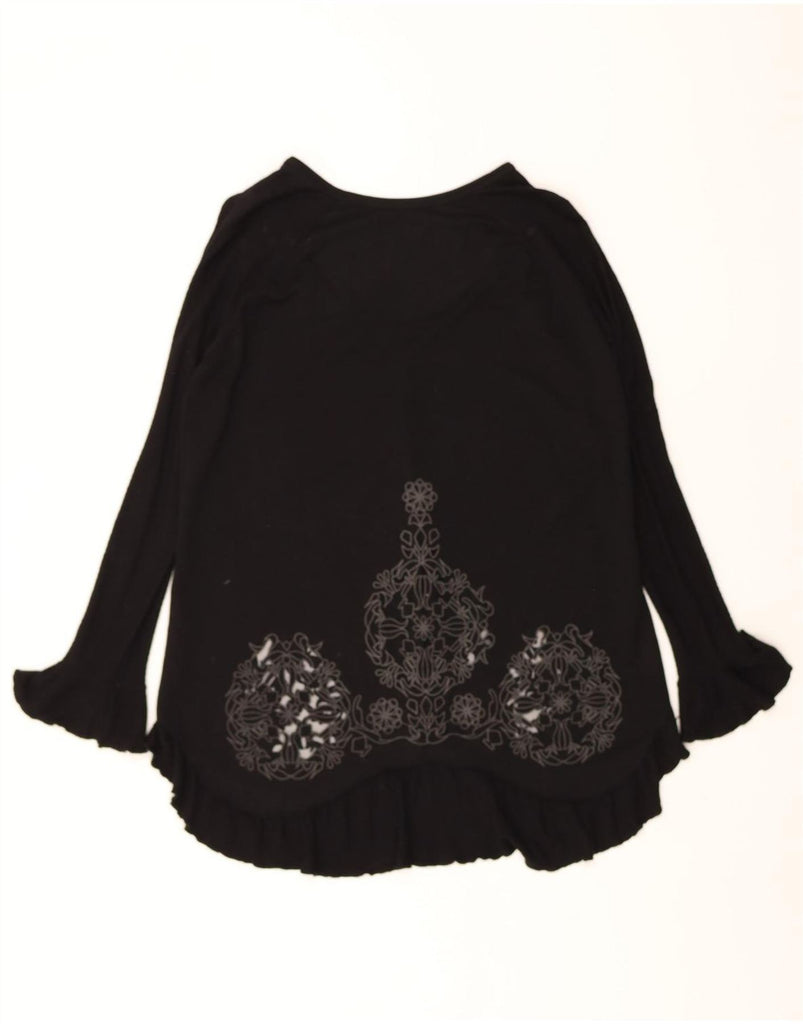 DESIGUAL Womens Top Long Sleeve UK 16 Large Black Floral Viscose Vintage Desigual and Second-Hand Desigual from Messina Hembry 