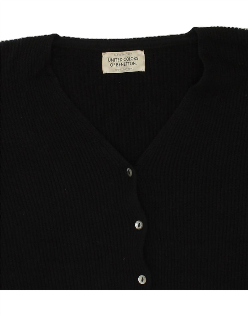 BENETTON Womens Crop Cardigan Sweater UK 16 Large Black Cotton | Vintage Benetton | Thrift | Second-Hand Benetton | Used Clothing | Messina Hembry 