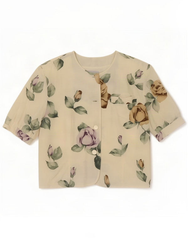 Andrea Mare Womens Short Sleeve Shirt Blouse IT 44 Medium White Floral Silk
