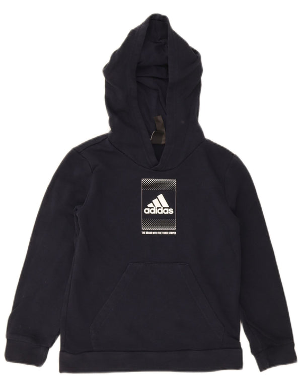 Adidas Girls Graphic Hoodie Jumper 7-8 Years Navy Blue Cotton