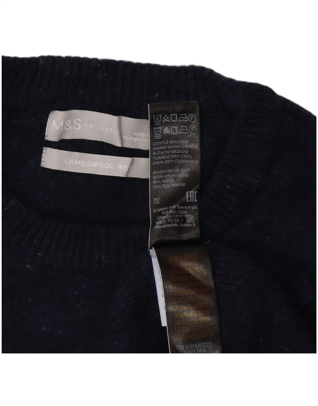 Marks & Spencer Womens Crew Neck Jumper Sweater UK 12 Medium Navy Blue Wool