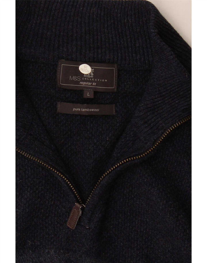 Marks & Spencer Mens Zip Neck Jumper Sweater Large Navy Blue Colourblock