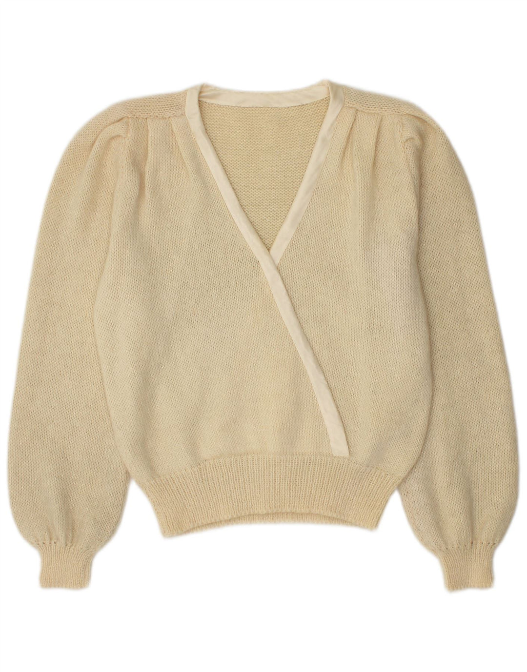 Vintage Womens V-Neck Jumper Sweater UK 14 Medium Beige