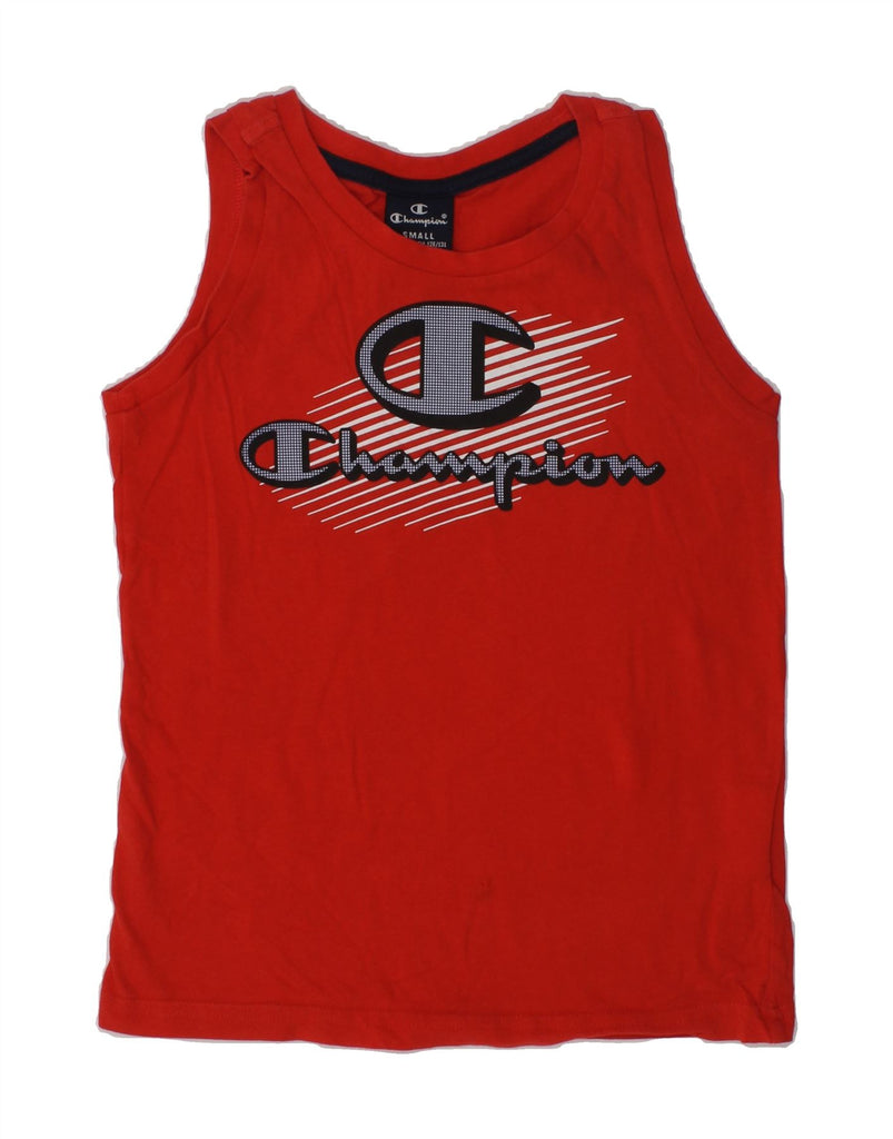 CHAMPION Boys Graphic Vest Top 7-8 Years Small  Red Cotton | Vintage Champion | Thrift | Second-Hand Champion | Used Clothing | Messina Hembry 