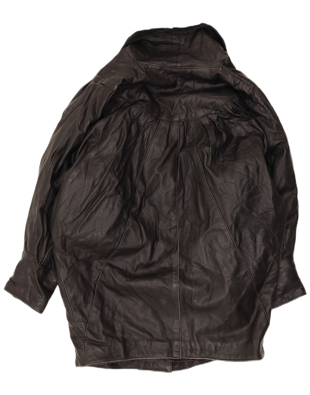 Vintage Womens Batwing Leather Coat UK 16 Large Black