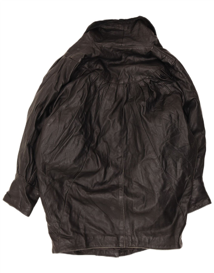 Vintage Womens Batwing Leather Coat UK 16 Large Black