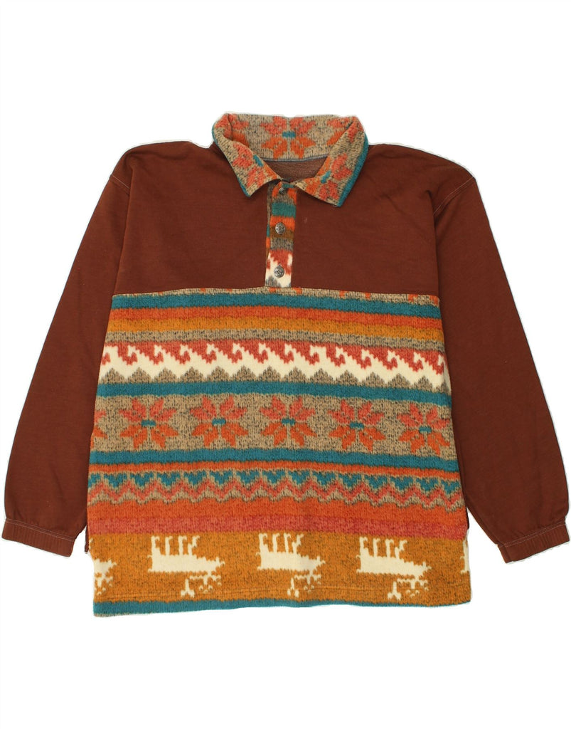 VINTAGE Mens Polo Neck Sweatshirt Jumper XL Brown Fair Isle | Vintage Vintage | Thrift | Second-Hand Vintage | Used Clothing | Messina Hembry 