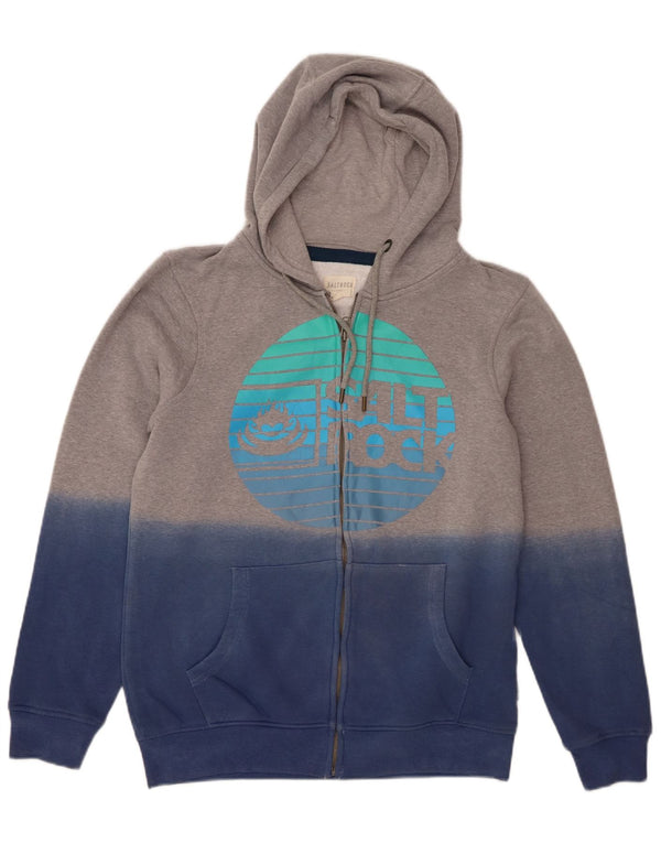 Saltrock Mens Graphic Zip Hoodie Sweater Small Grey Colourblock Cotton