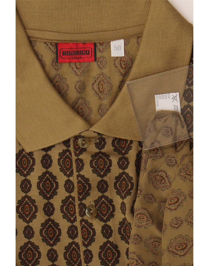 Rodrigo Mens Polo Shirt IT 50 Medium Khaki Geometric Cotton