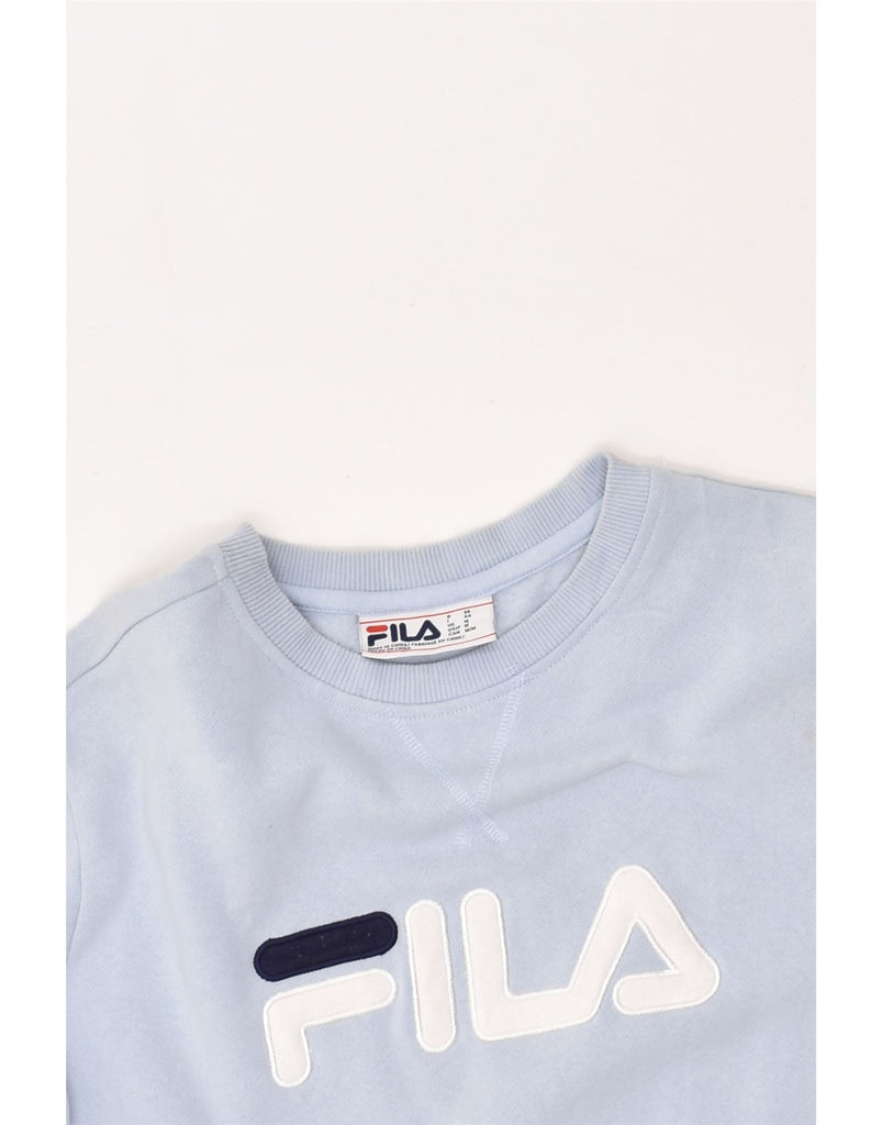 FILA Womens Graphic Sweatshirt Jumper UK 14 Medium Blue Striped Cotton | Vintage Fila | Thrift | Second-Hand Fila | Used Clothing | Messina Hembry 