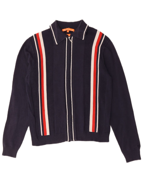 Ben Sherman Womens Oversized Cardigan Sweater UK 10 Small Navy Blue Striped