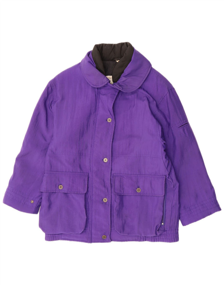 Vintage Womens Oversized Ski Jacket UK 8 Small Purple Polyamide Retro