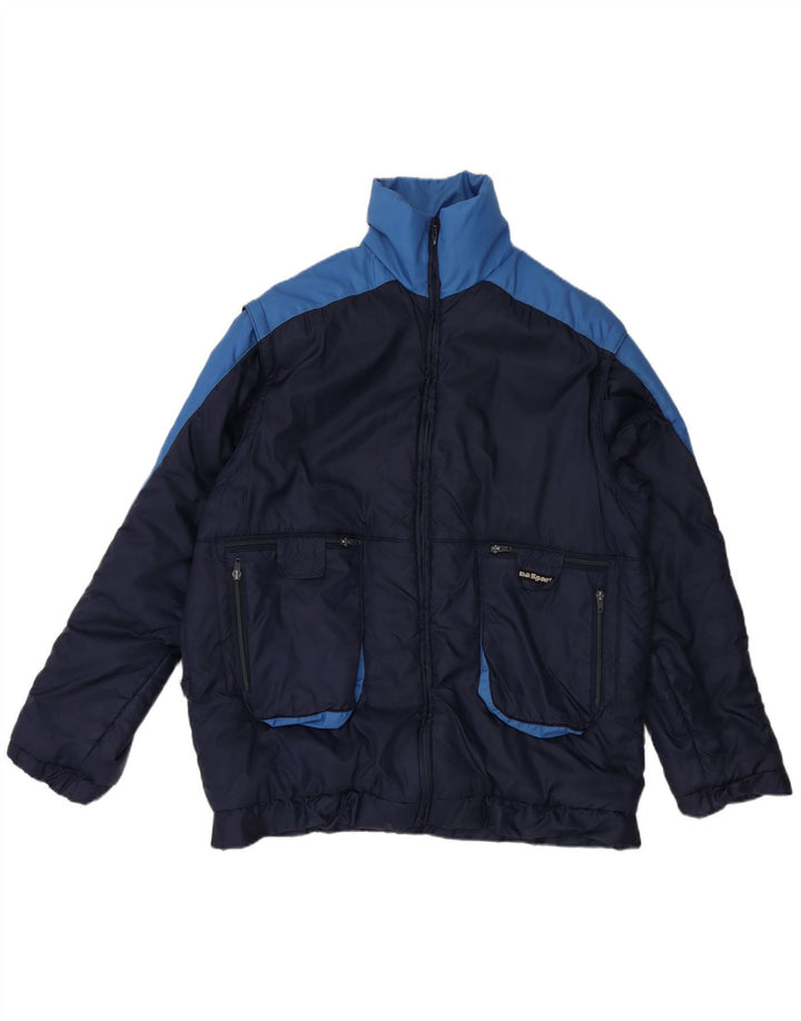 VINTAGE Mens Padded Jacket UK 42 XL Navy Blue Colourblock