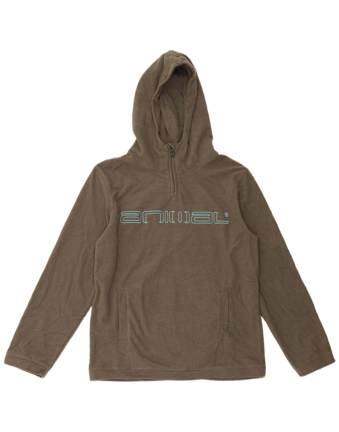 Animal Mens Fleece Zip Neck Hoodie Jumper Medium Khaki Polyester