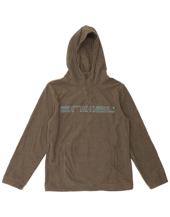 Animal Mens Fleece Zip Neck Hoodie Jumper Medium Khaki Polyester
