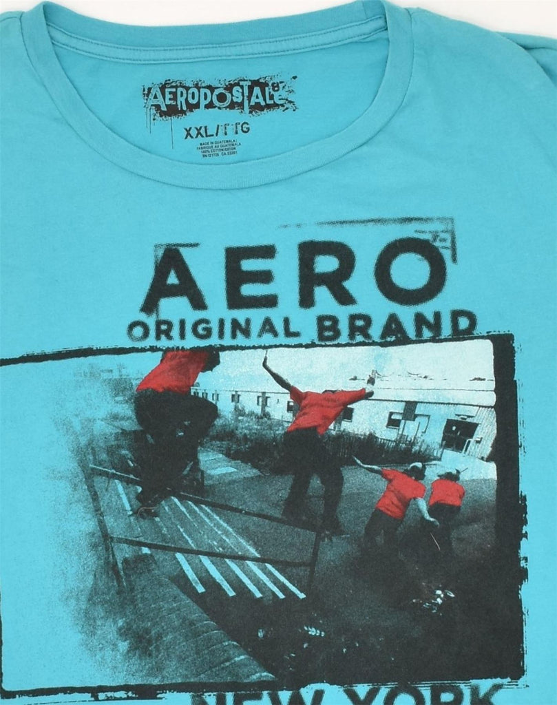 AEROPOSTALE Mens Graphic T-Shirt Top 2XL Blue Cotton | Vintage Aeropostale | Thrift | Second-Hand Aeropostale | Used Clothing | Messina Hembry 