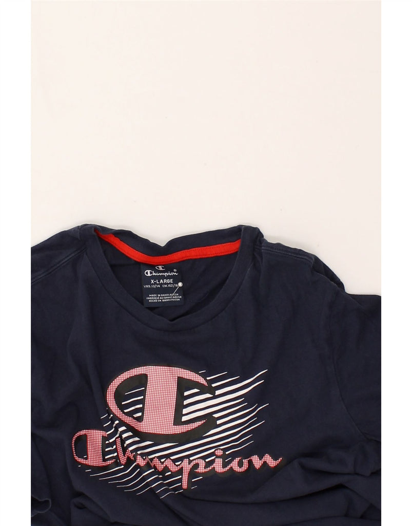 CHAMPION Boys Graphic T-Shirt Top 13-14 Years XL Navy Blue Cotton | Vintage Champion | Thrift | Second-Hand Champion | Used Clothing | Messina Hembry 