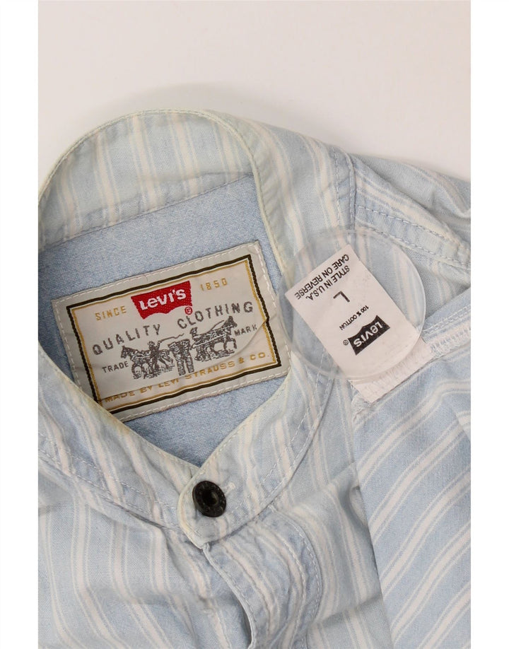 Levi's Mens Short Sleeve Shirt Large Blue Striped Cotton
