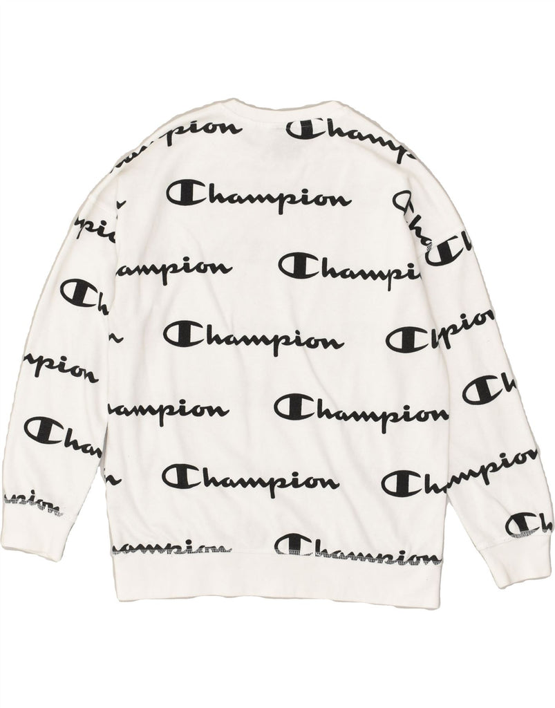 CHAMPION Boys Graphic Sweatshirt Jumper 11-12 Years Large  White Cotton | Vintage Champion | Thrift | Second-Hand Champion | Used Clothing | Messina Hembry 