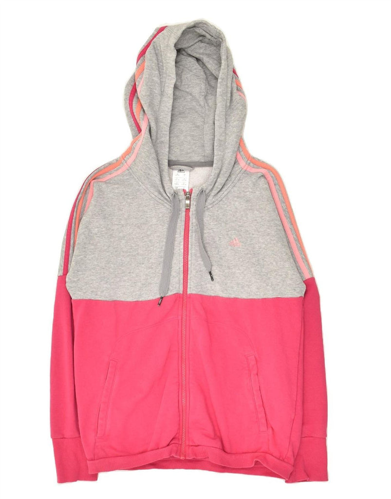 ADIDAS Womens Zip Hoodie Sweater UK 8-10 Small Pink Colourblock Cotton | Vintage Adidas | Thrift | Second-Hand Adidas | Used Clothing | Messina Hembry 