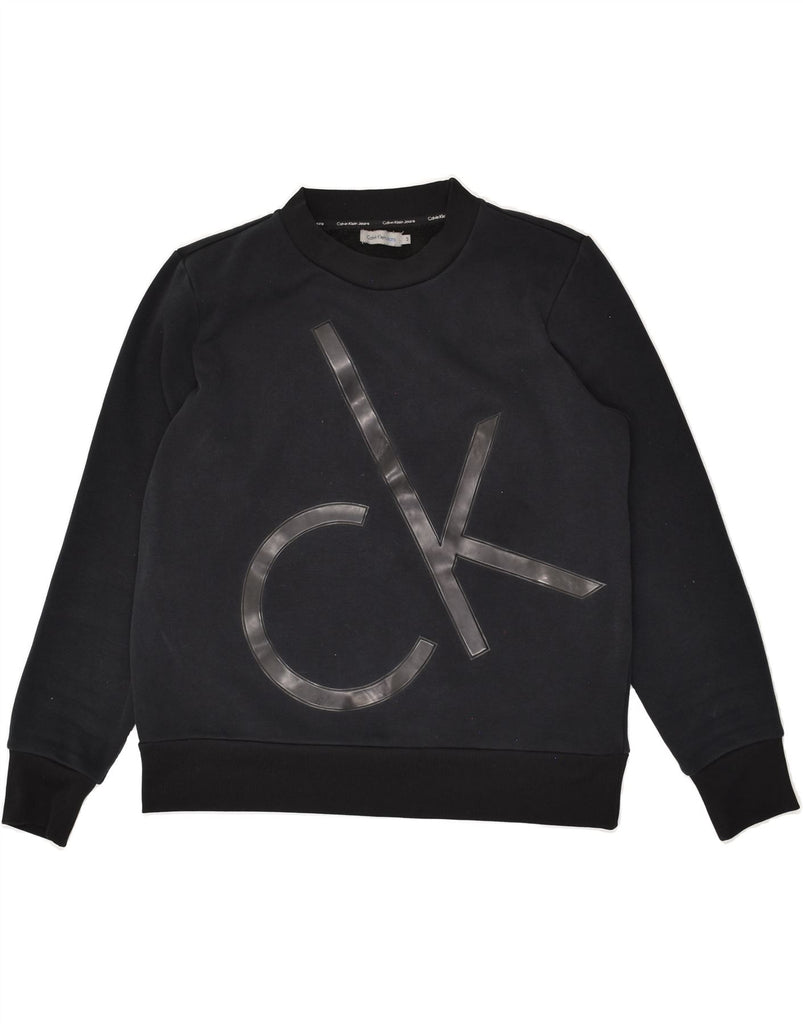 CALVIN KLEIN Womens Loose Fit Graphic Sweatshirt Jumper UK 10 Small Black | Vintage Calvin Klein | Thrift | Second-Hand Calvin Klein | Used Clothing | Messina Hembry 