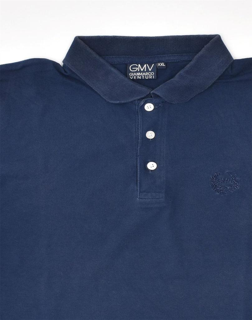 VINTAGE Mens Slim Polo Shirt 2XL Navy Blue Cotton | Vintage | Thrift | Second-Hand | Used Clothing | Messina Hembry 