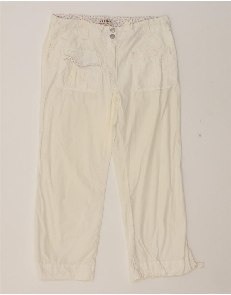 THINK PINK Womens Straight Cropped Trousers IT 44  Medium W30 L24  White Vintage Think Pink and Second-Hand Think Pink from Messina Hembry 