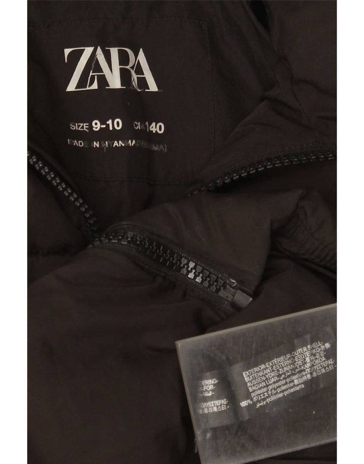 Zara Girls Hooded Padded Jacket 9-10 Years Black Polyester